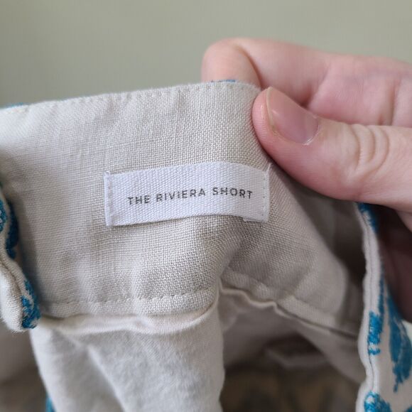 Loft Womens The Riviera Short Size 10 Woven Embroidered Floral Blue Tan Linen - Picture 5 of 10